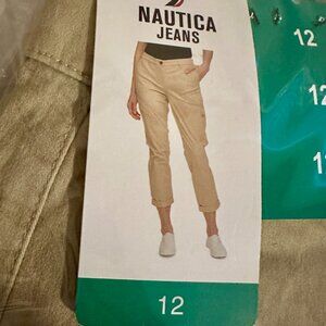 New Nautica Jeans Women's Chino Pants Size 12 Khaki Stretch Relaxed Fit Coastal